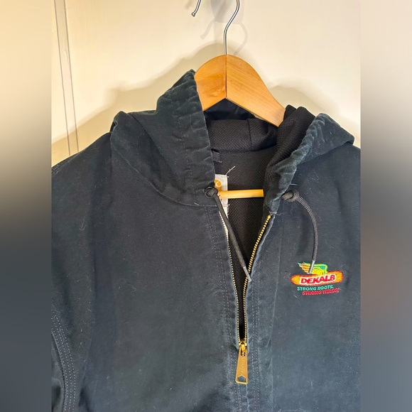 Vintage Carhartt Canvas Hooded Coat Dekalb Logo Lined Black Field Barn Jacket XL - Picture 3 of 11